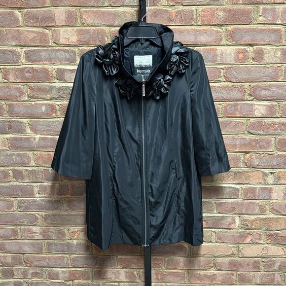Kensie Women’s Black Rosette Quarter Sleeve Jacket Size Large - Picture 2 of 8
